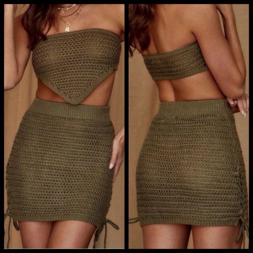 12th Tribe Olive Gabrielle Crochet Skirt Sz S • NWT Coverup Boho Chic Festival